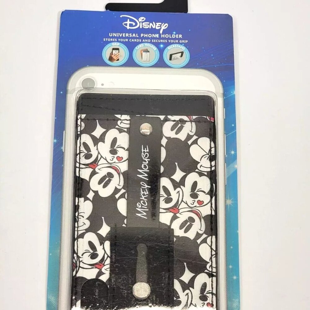 Disney Mickey Mouse Black Universal Phone vegan leather Wallet Grip Kickstand NW